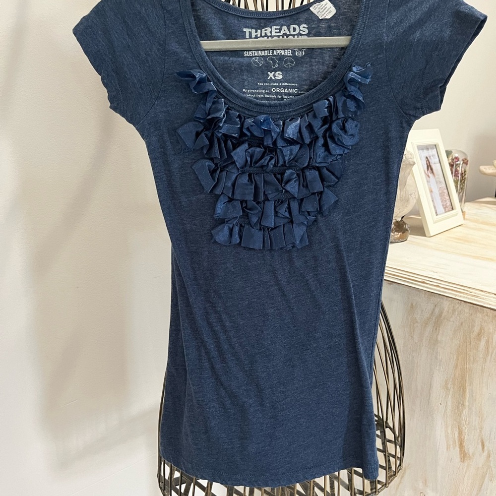 Threads for Thought Navy Blue tshirt with ruffle bib